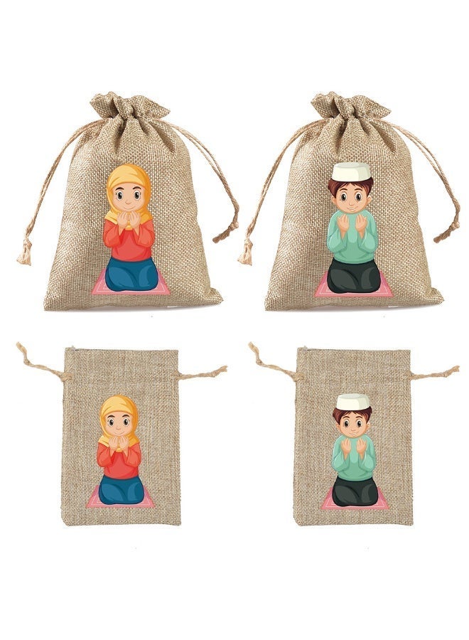 12 Crescent Moon Jute Candy Bags – Perfect treat gift bags for boys and girls for festivals, suitable for everyday use and party décor (patterns are randomly assorted) - Image 4